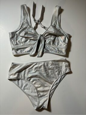 SHEIN Swim Curve Holographic Silver Bikini Set 2XL Plus Size